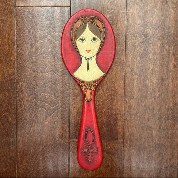 Rare Vintage 1960s Red Wooden Handmade Decorative Hand Mirror, Artist Signed - Picture 2 of 16